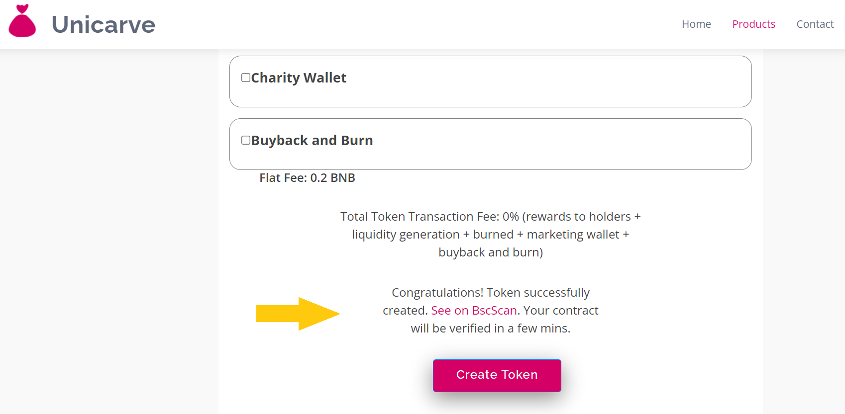 Unicarve Create Token
